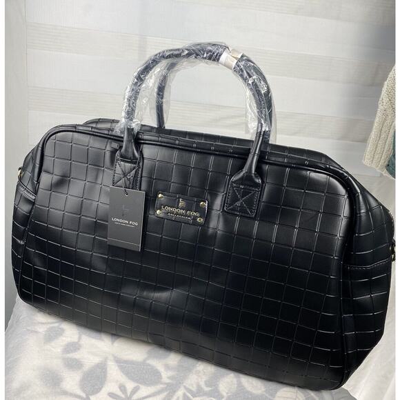 London Fog Brick Box Embossed Weekend Duffle Bag Tote Black Large 20”NWT - Picture 1 of 9